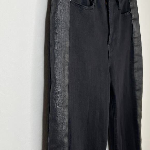 Frame Denim Le High Rise Straight Black Noir Coated Tuxedo Side Stripe Jeans 26 - Picture 6 of 14